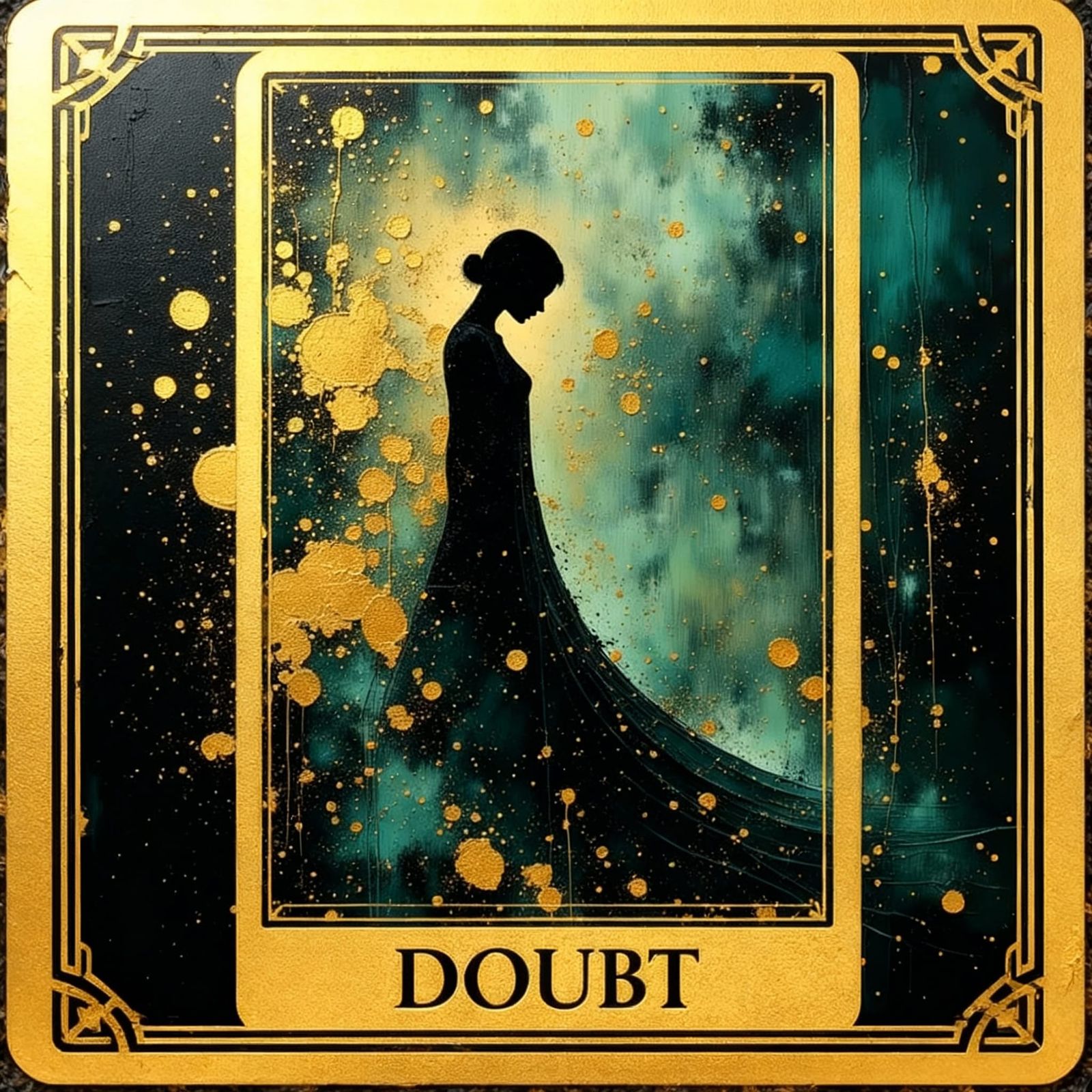 Fantasy Tarot Doubt Painting with Teal and Gold