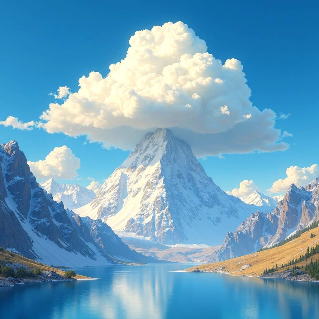 Octopus Cloud on Snowy Mountains in Luminist Style