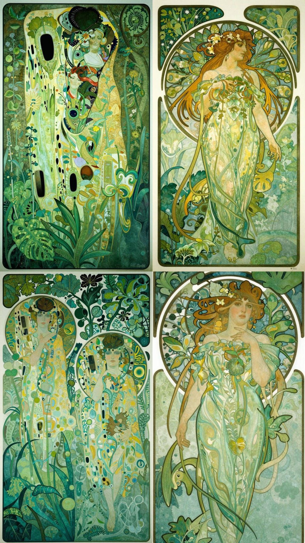 Art Nouveau Nature Portraits in Lush Greens