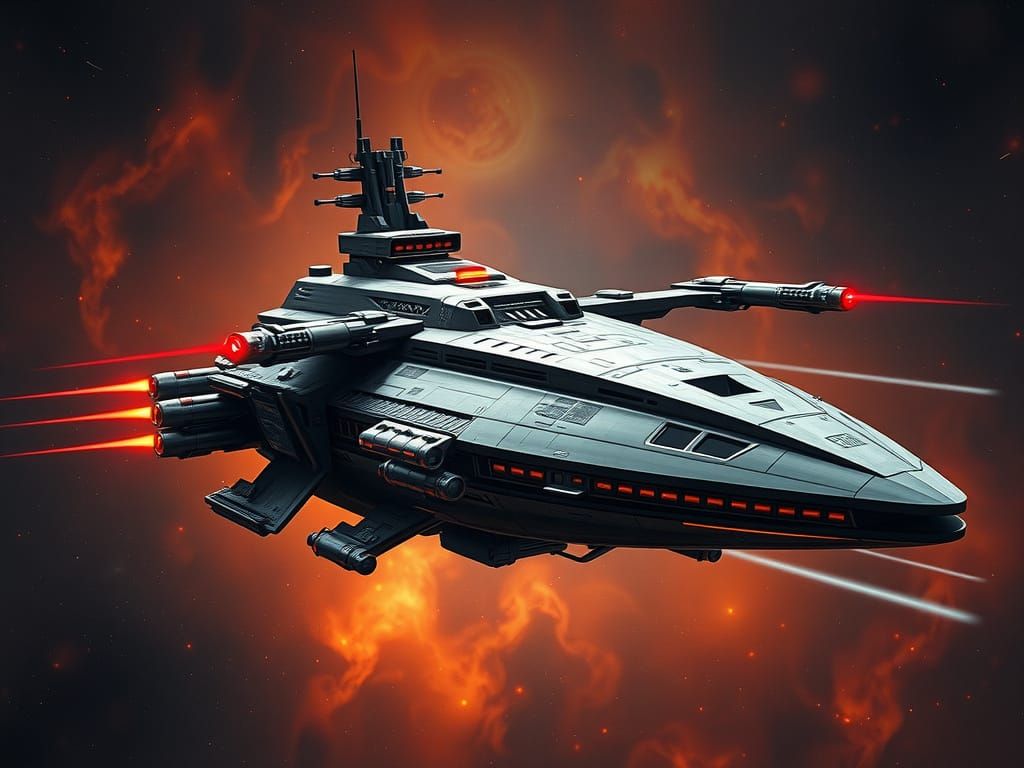 Industrial Futurist Spaceship in Dark Nebula