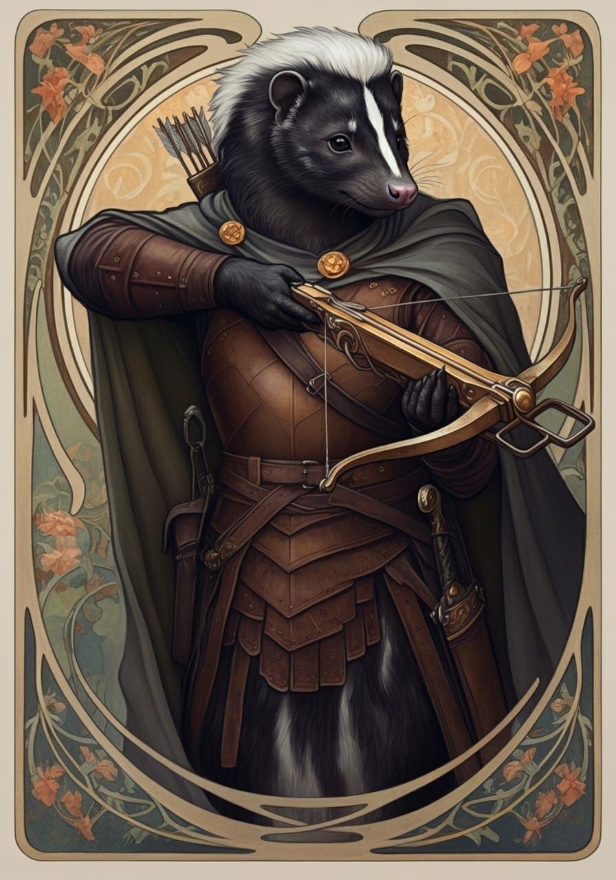 Skunk Ranger in Art Nouveau Style Fires Crossbow
