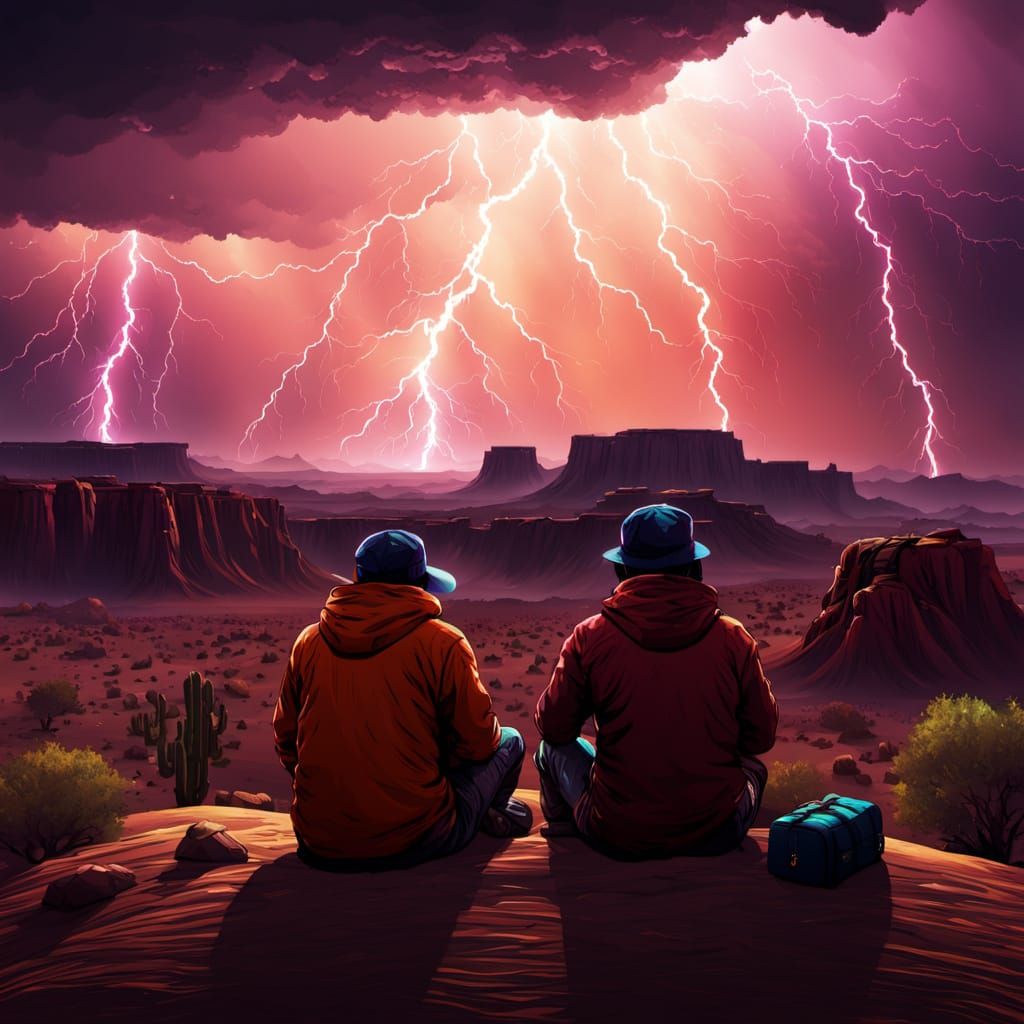 Campers Witness Desert Thunderstorm in Dynamic Concept Art