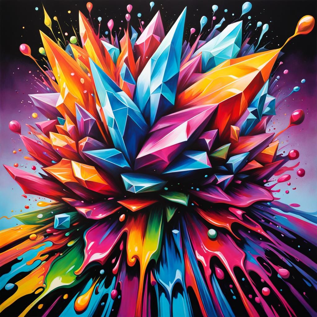 Graffiti Art Crystal with Polychromatic Splash