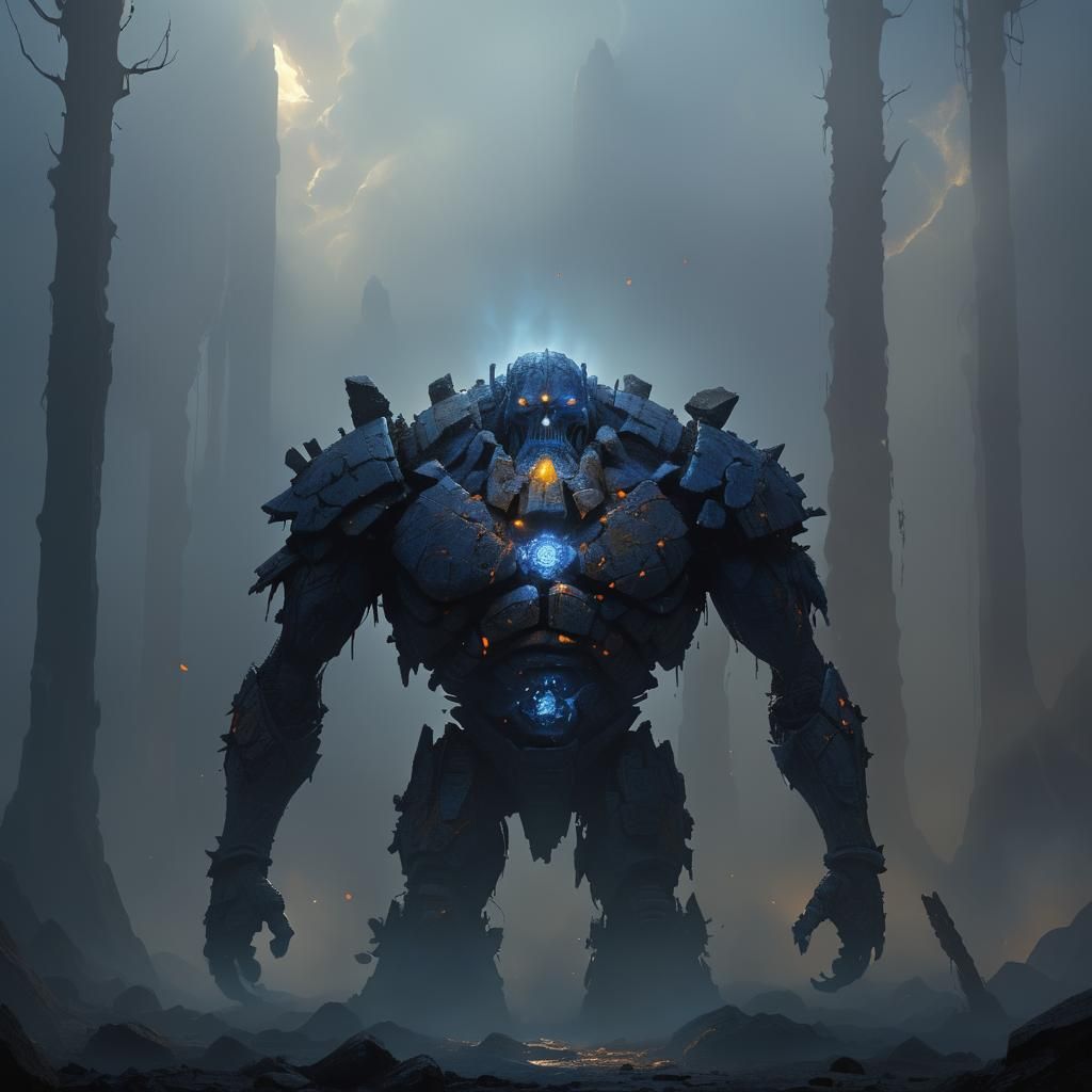 Holy Golem Amidst Mystical Energies