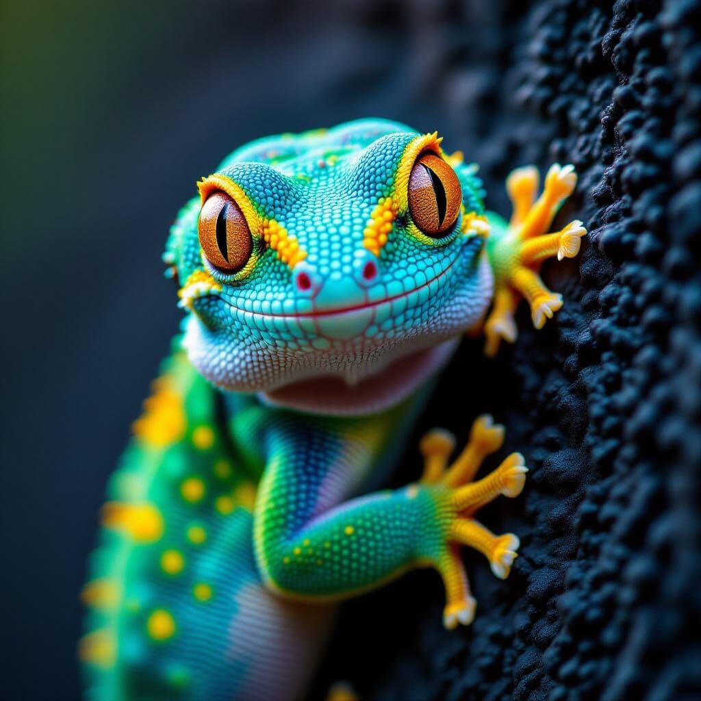 Vibrant Blue Gecko Macro Photograph