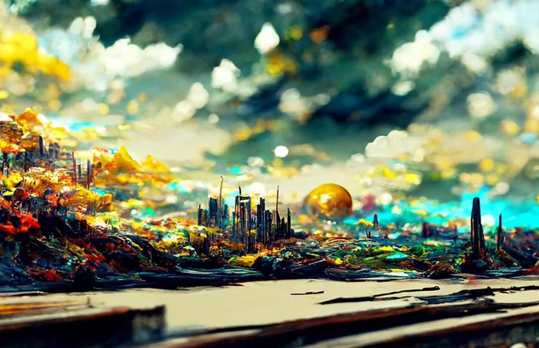 Detailed Hyperrealistic Painting of Abandoned Futuristic Cit...