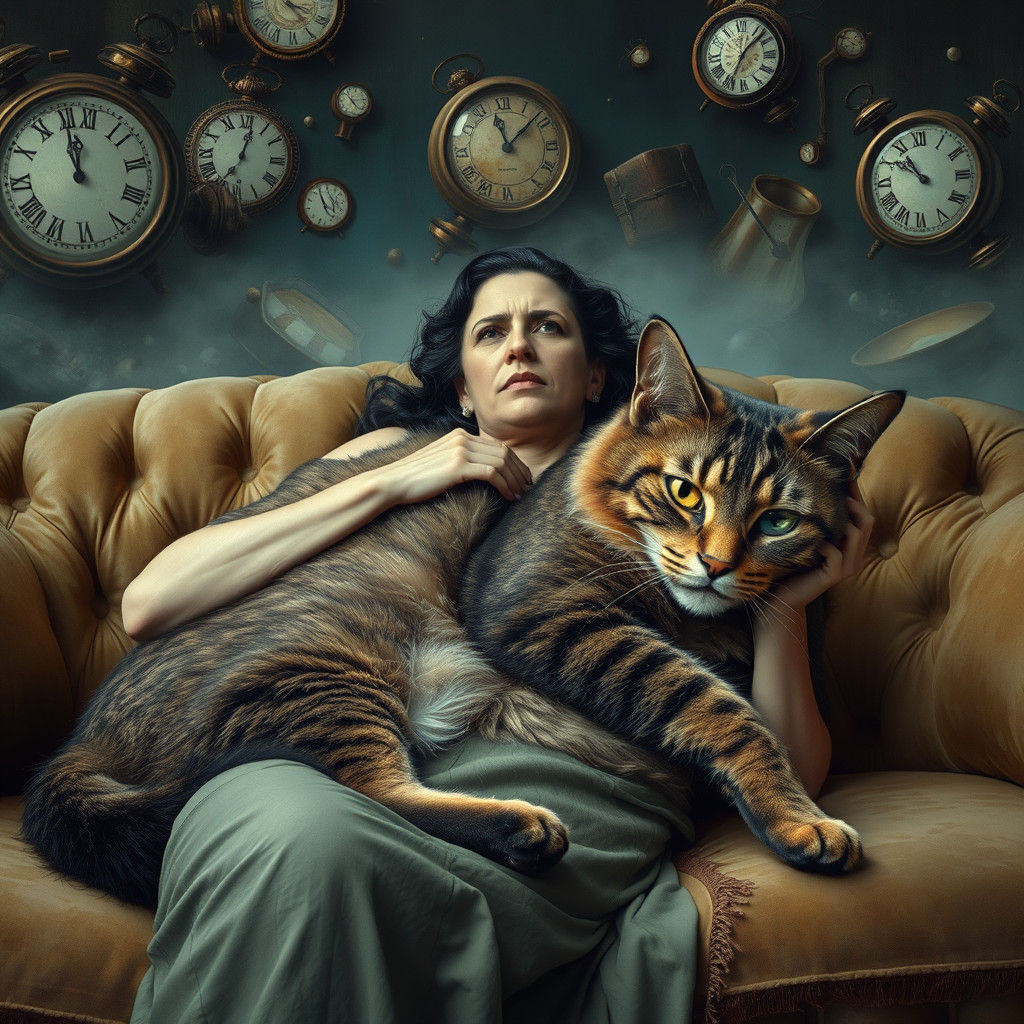 Surreal Cat Melts Into Woman on Divan