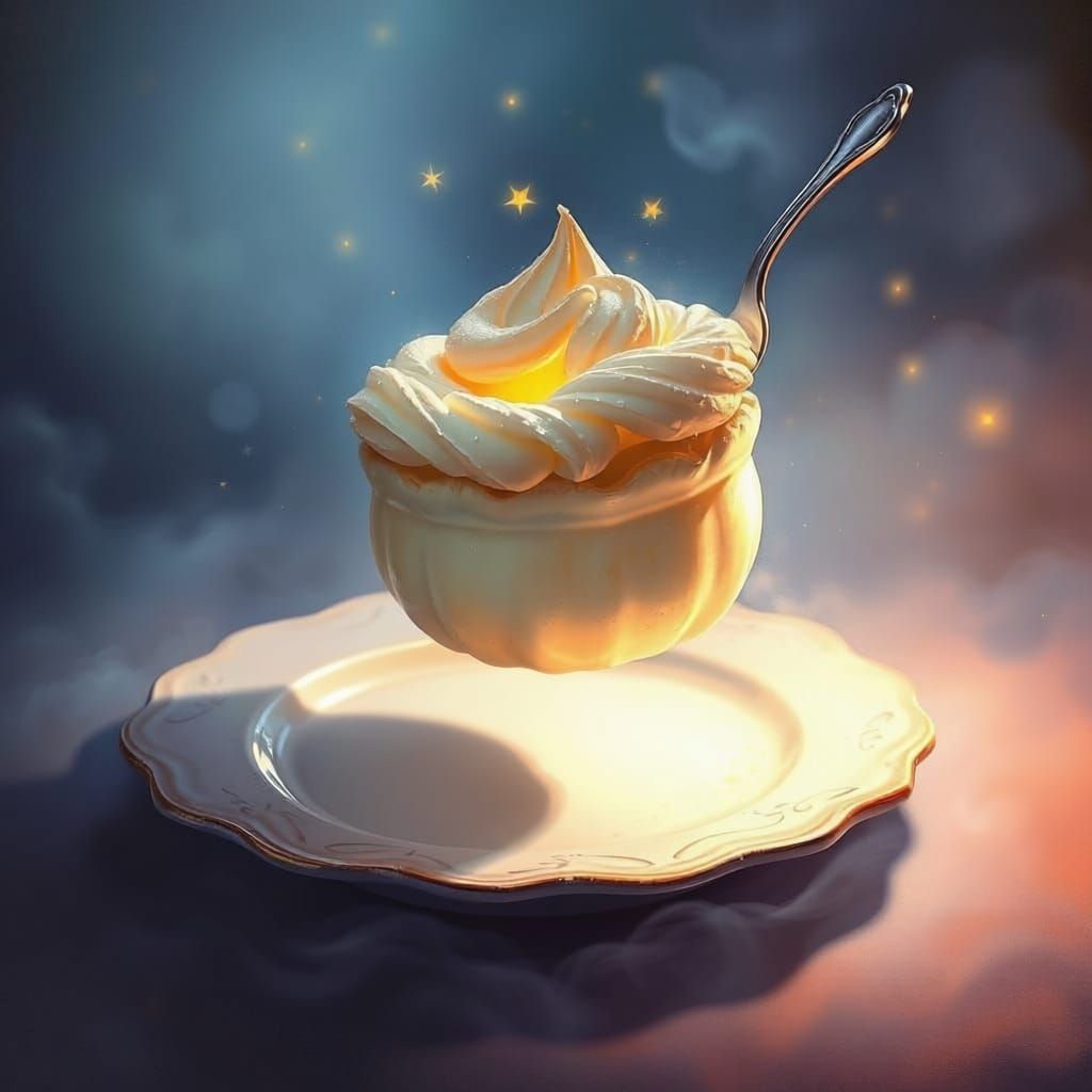 Ethereal Starlight Soufflé Floating Above Plate