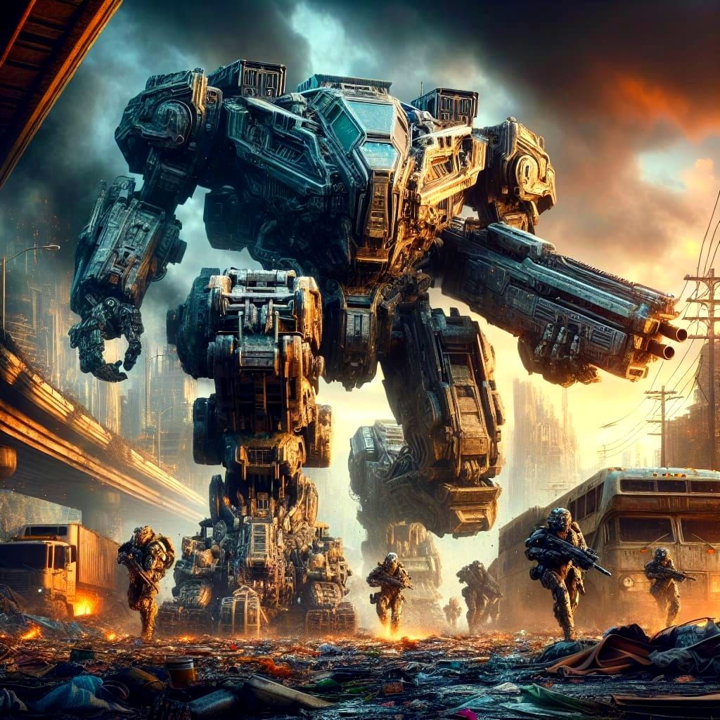 Futuristic Alien Vehicle in Post-Apocalyptic Cityscape