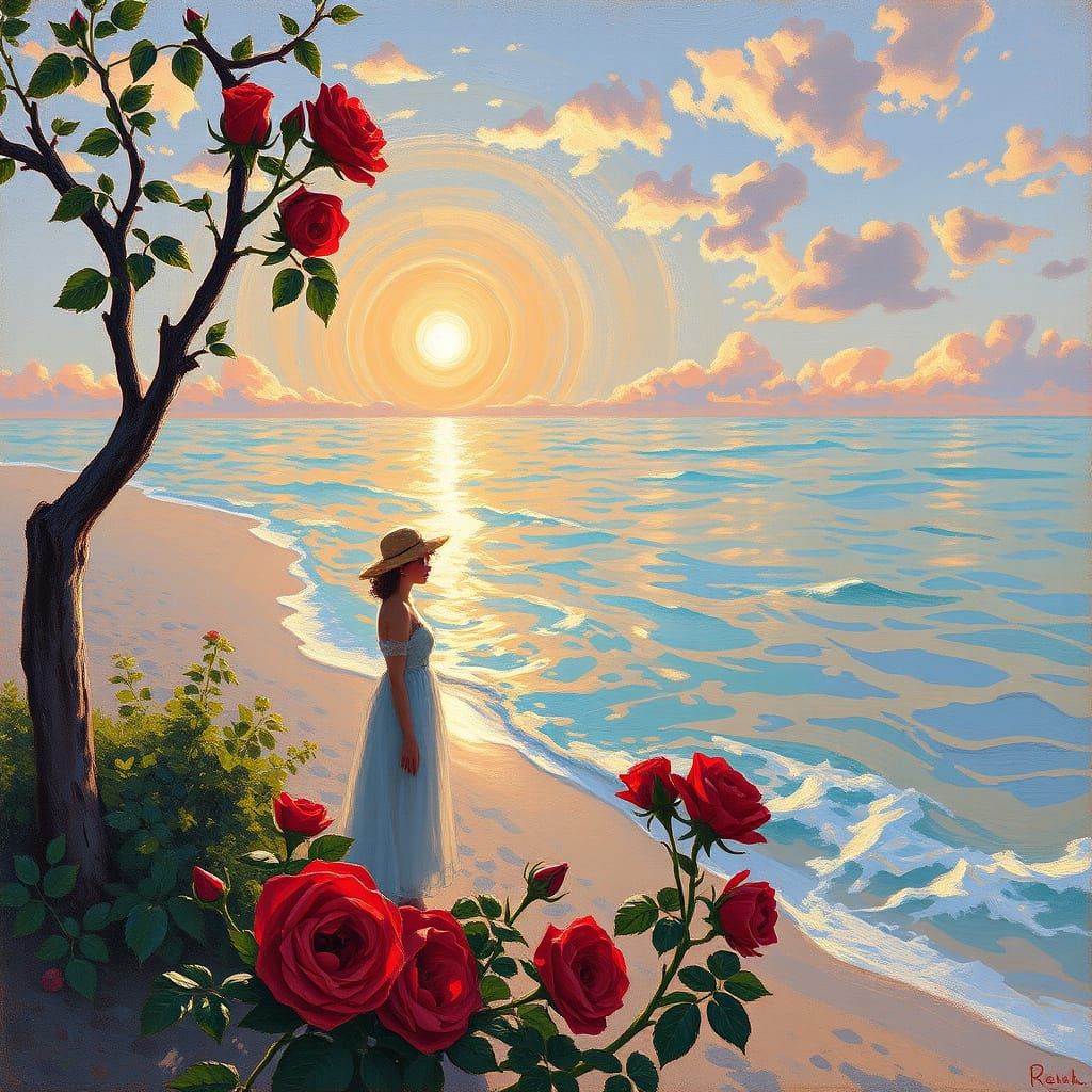 Beachside Lanterns at Sunset with Red Roses
