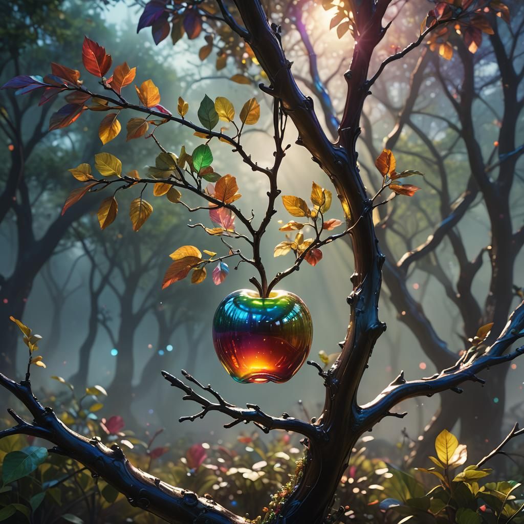 Rainbow Glass Apple on Luminous Magic Tree