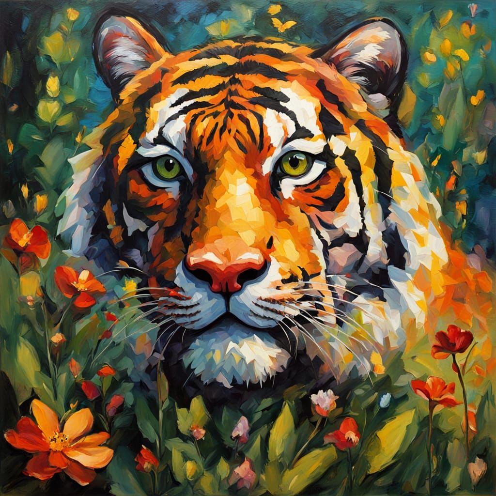 Elderly Tiger Watches Prey in Sunlit Jungle