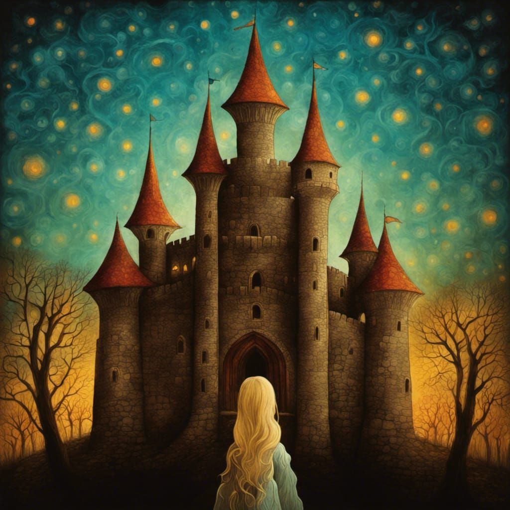 Medieval Princess in Castle Room, Surrealist Art