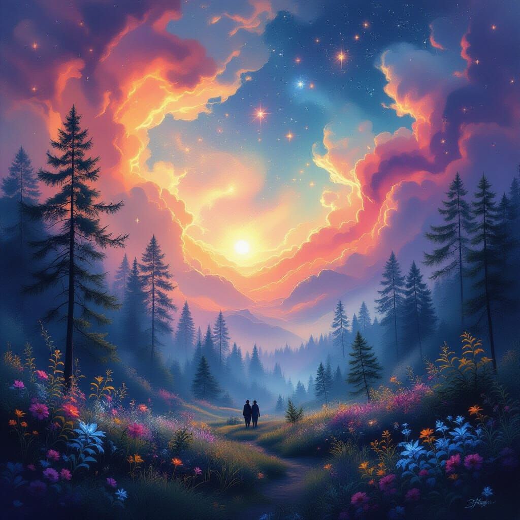 Cosmic Forest Meets Nebula Landscape