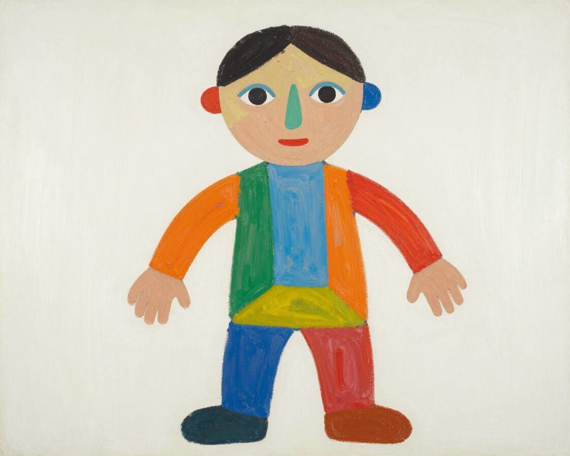 Outsider Art Style Whimsical Figure with Naive Proportions