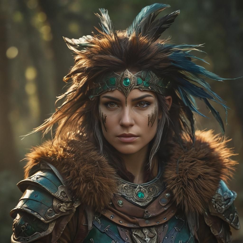 Mystic Forest Warrior in Dramatic Golden Light