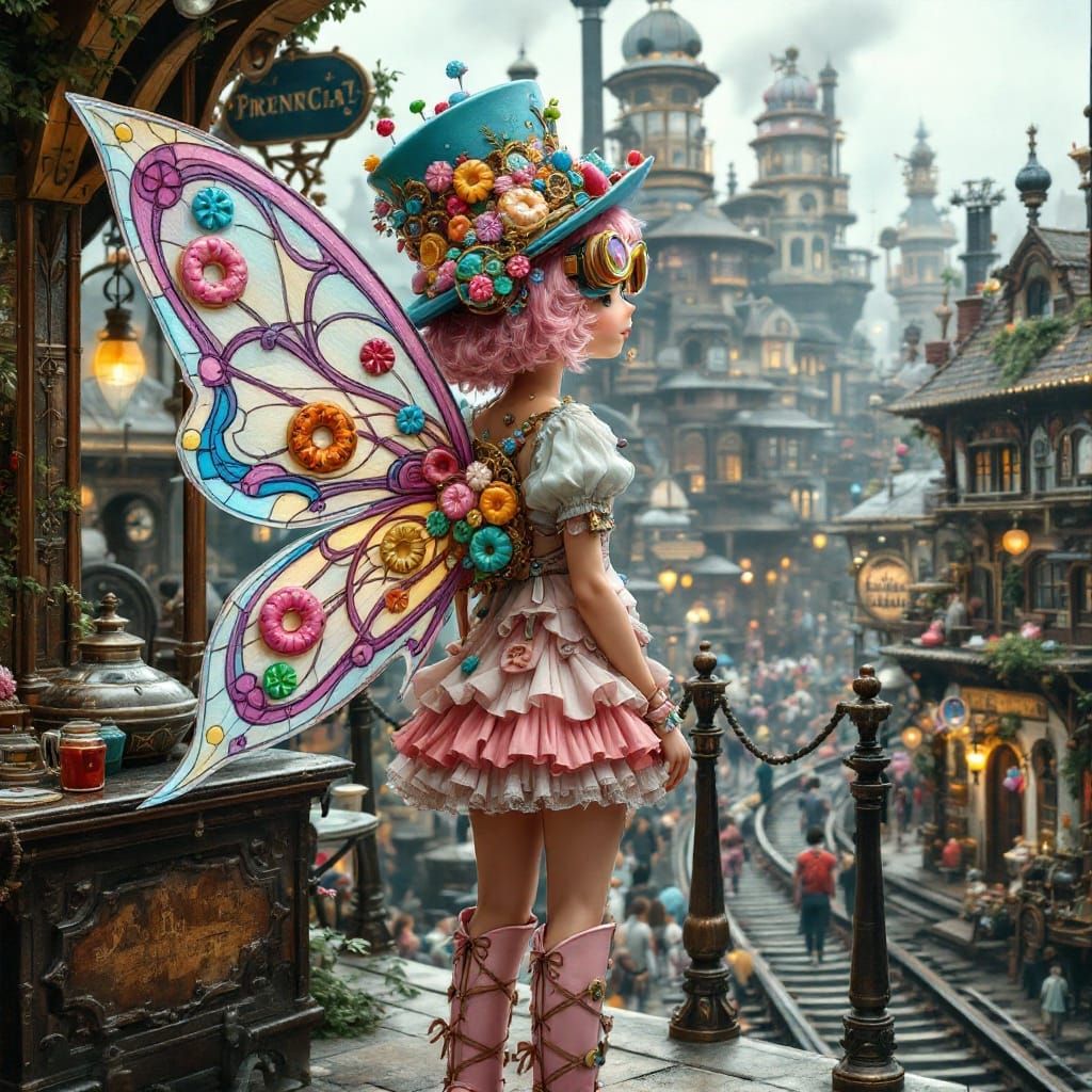Whimsical Steampunk Fairy in Candy Core Style
