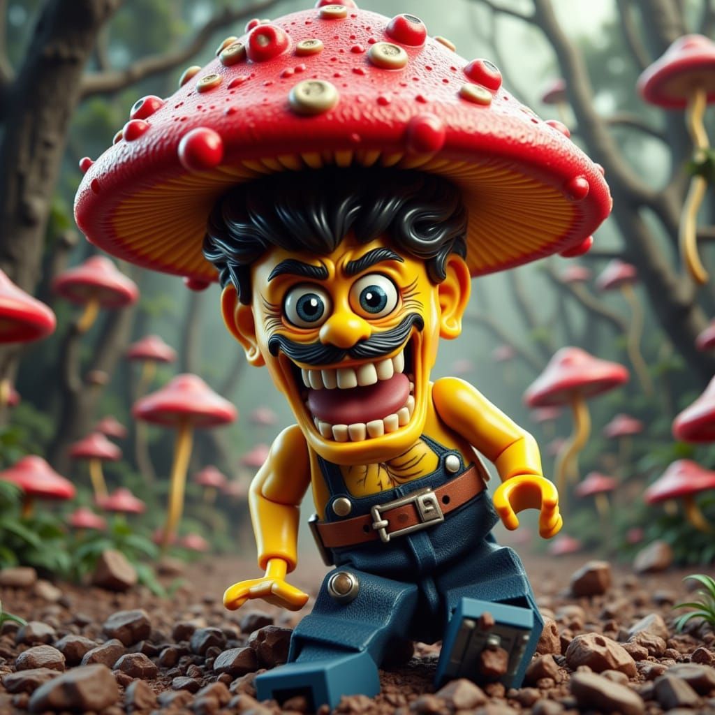 Surreal Mushroom Character on Lego Bricks