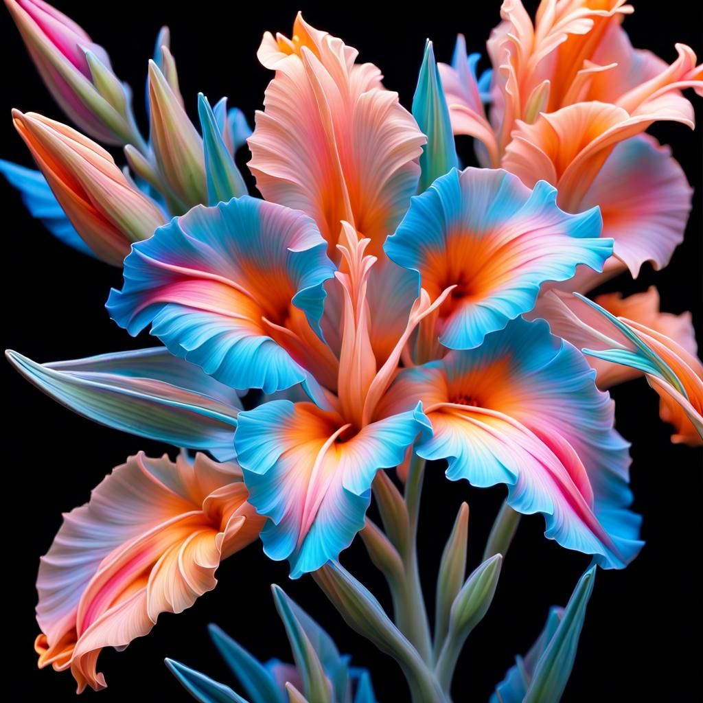 Glass Fractal Punk Gladiola Flower in Pastel Colors