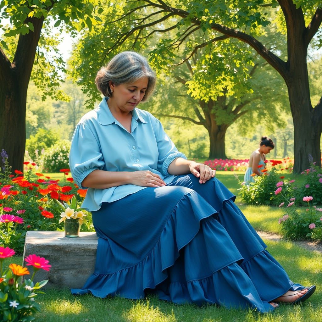 Woman in Impressionist Garden Scene with Husband