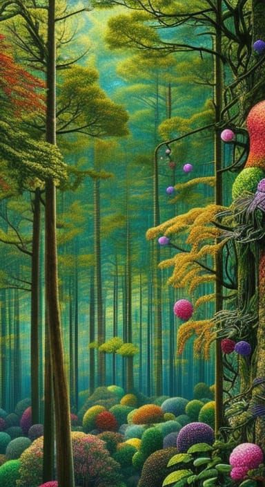 Intricate Forest Ladder with Rich Colors in 8K