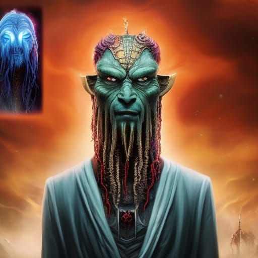 Alien Necromancer Portrait with Glitch Effects