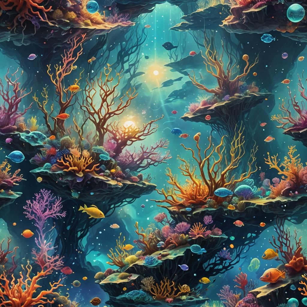 Holographic Underwater Scene in Astral Cosmic Style