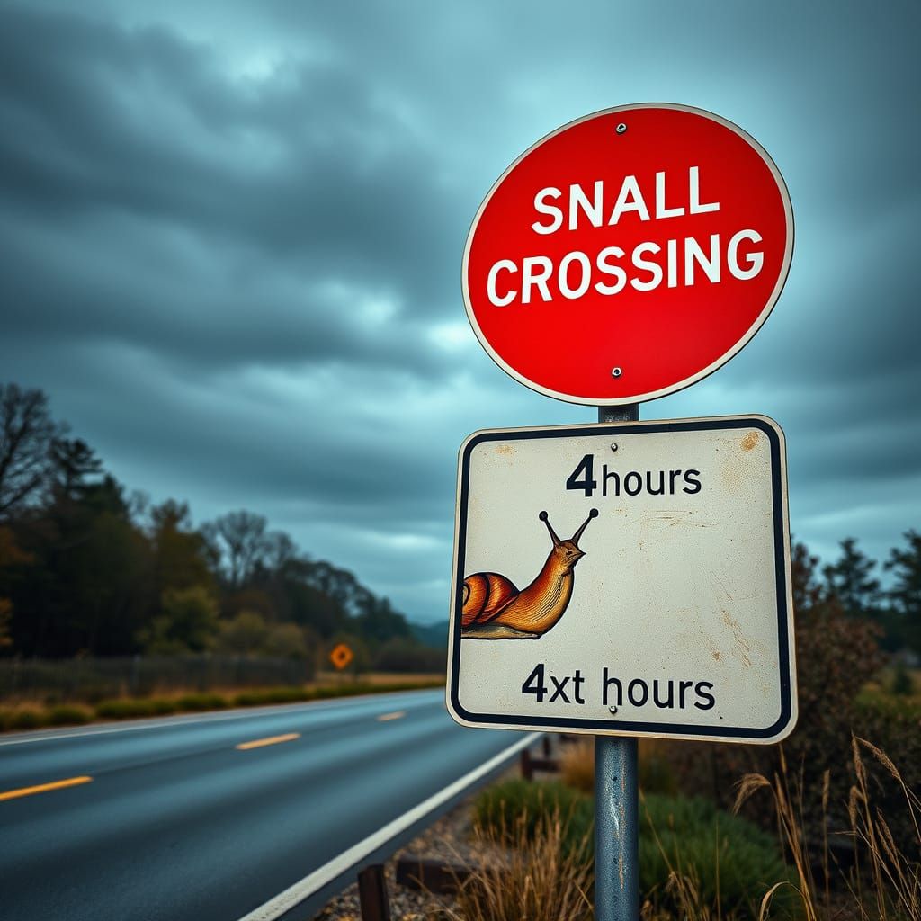 Hyperrealistic Snail Crossing Sign in Cinematic Style