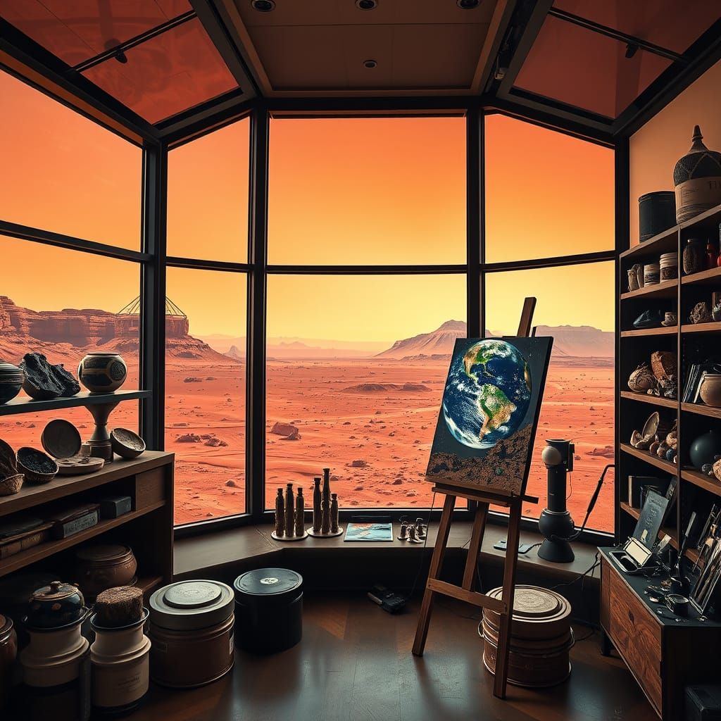 Martian Artist Studio With View of Earth Painting