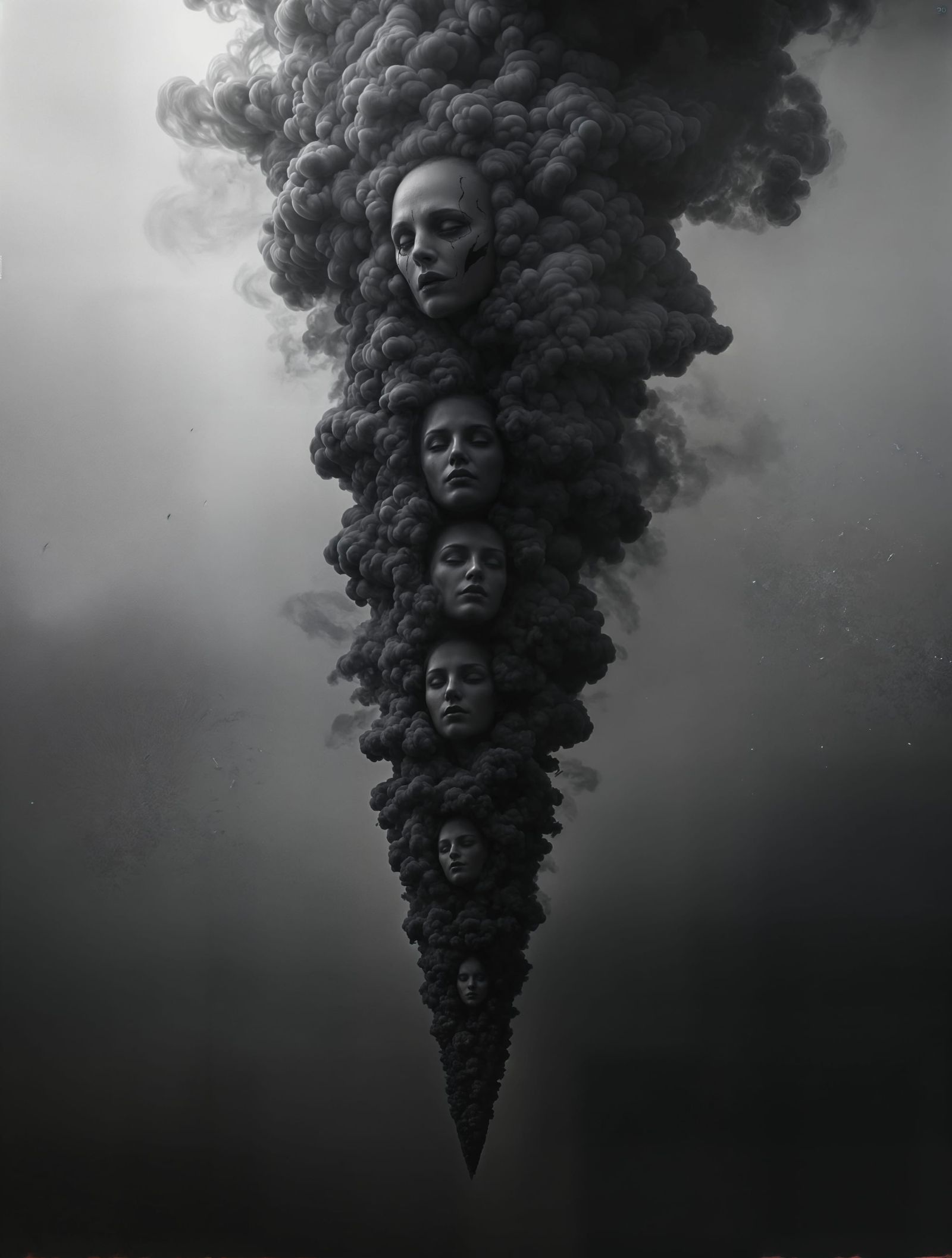 Smoke Souls Ascend in Grayscale