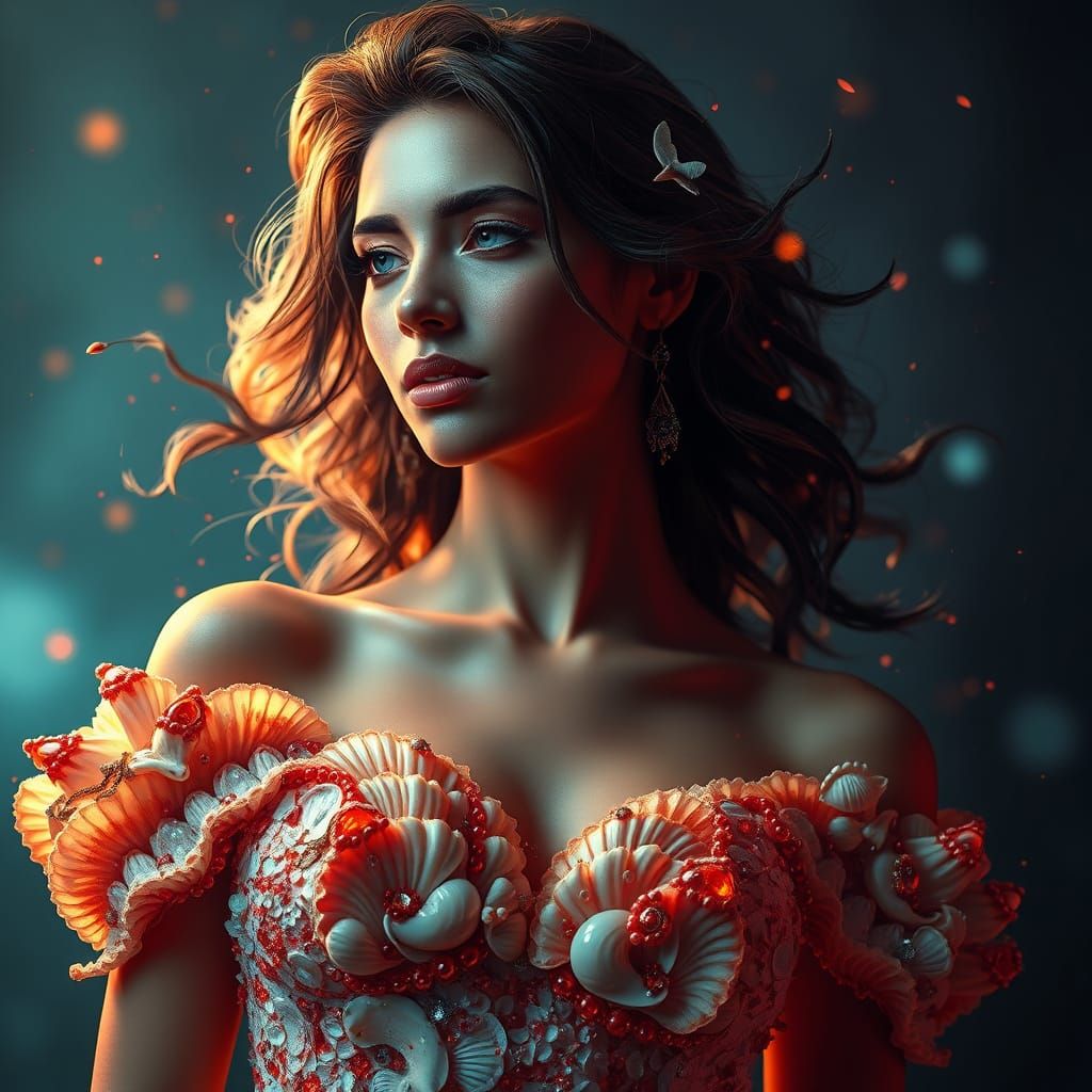 Ethereal Sea Shell Goddess in Vibrant Triadic Hues