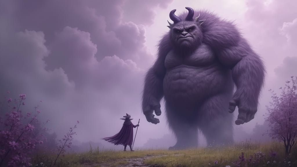 Friendly Cloud Giant in High Fantasy Landscape