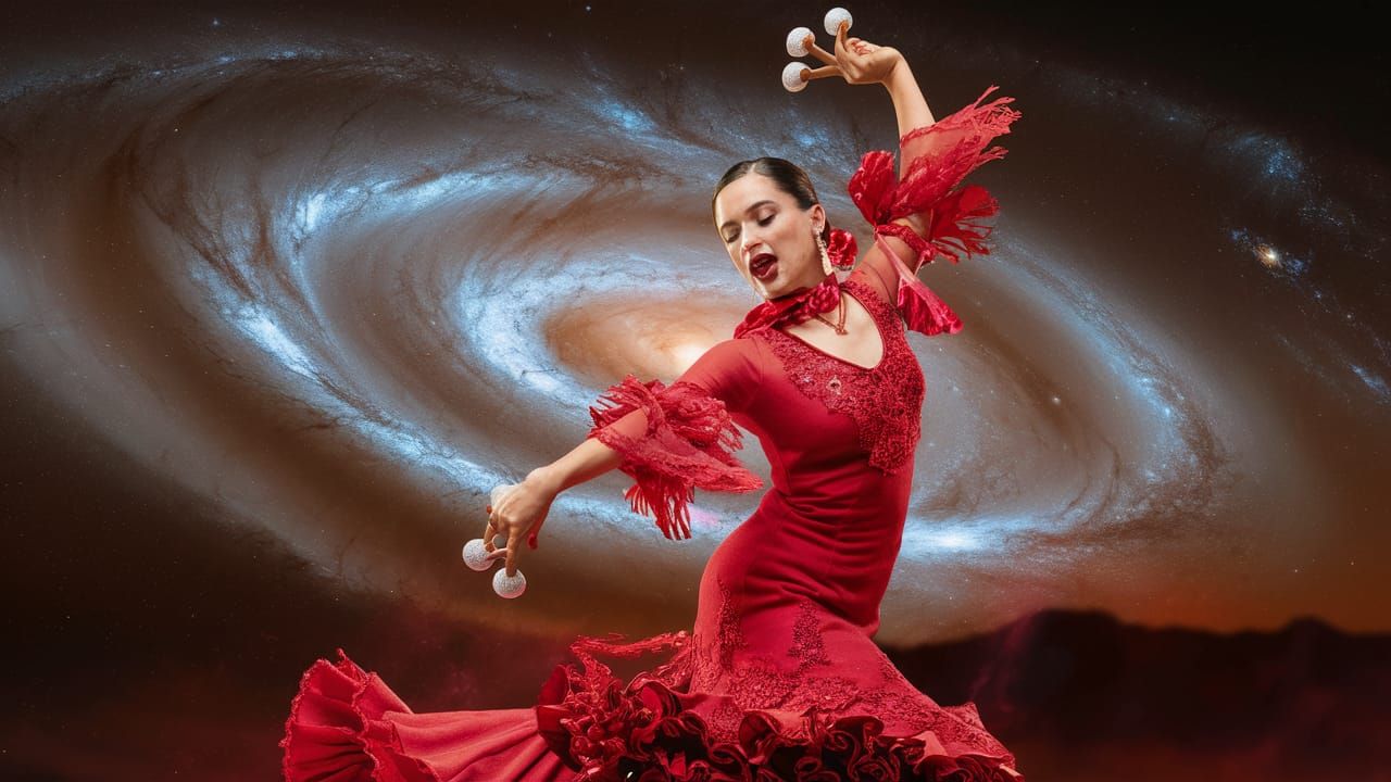 Flamenco Dancer Double Exposure with Space Galaxy