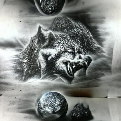 Hyperdetailed Charcoal Drawing: Werewolves in Moon City