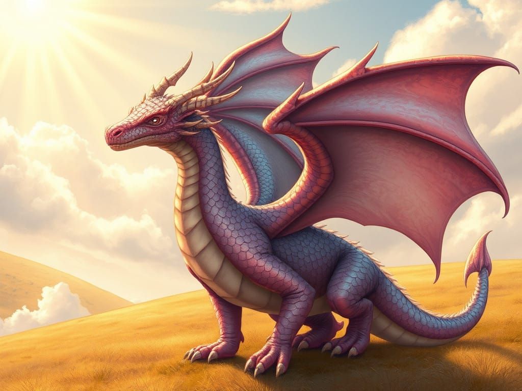 Dragon Spread Wings in Whimsical Fantasy Scene