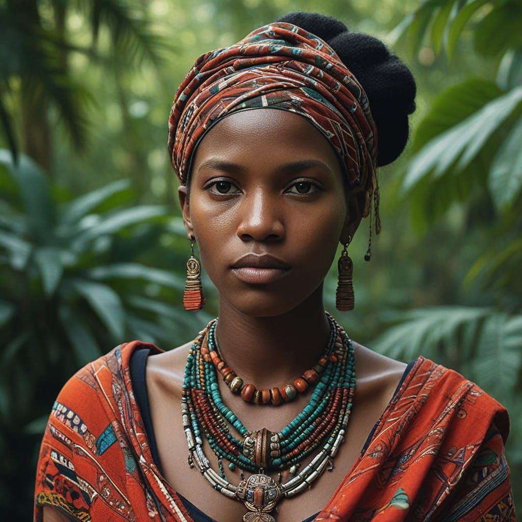 Exotic Jungle Beauty in Traditional Attire