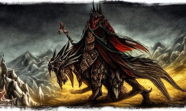 Evil King in Desolate Fantasy Landscape
