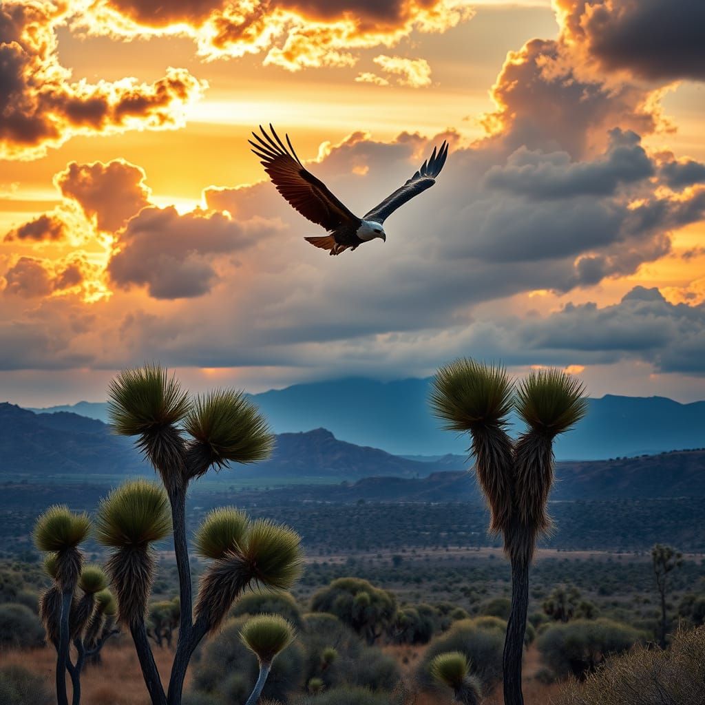 Eagle Soaring Over Australian Outback Sunset