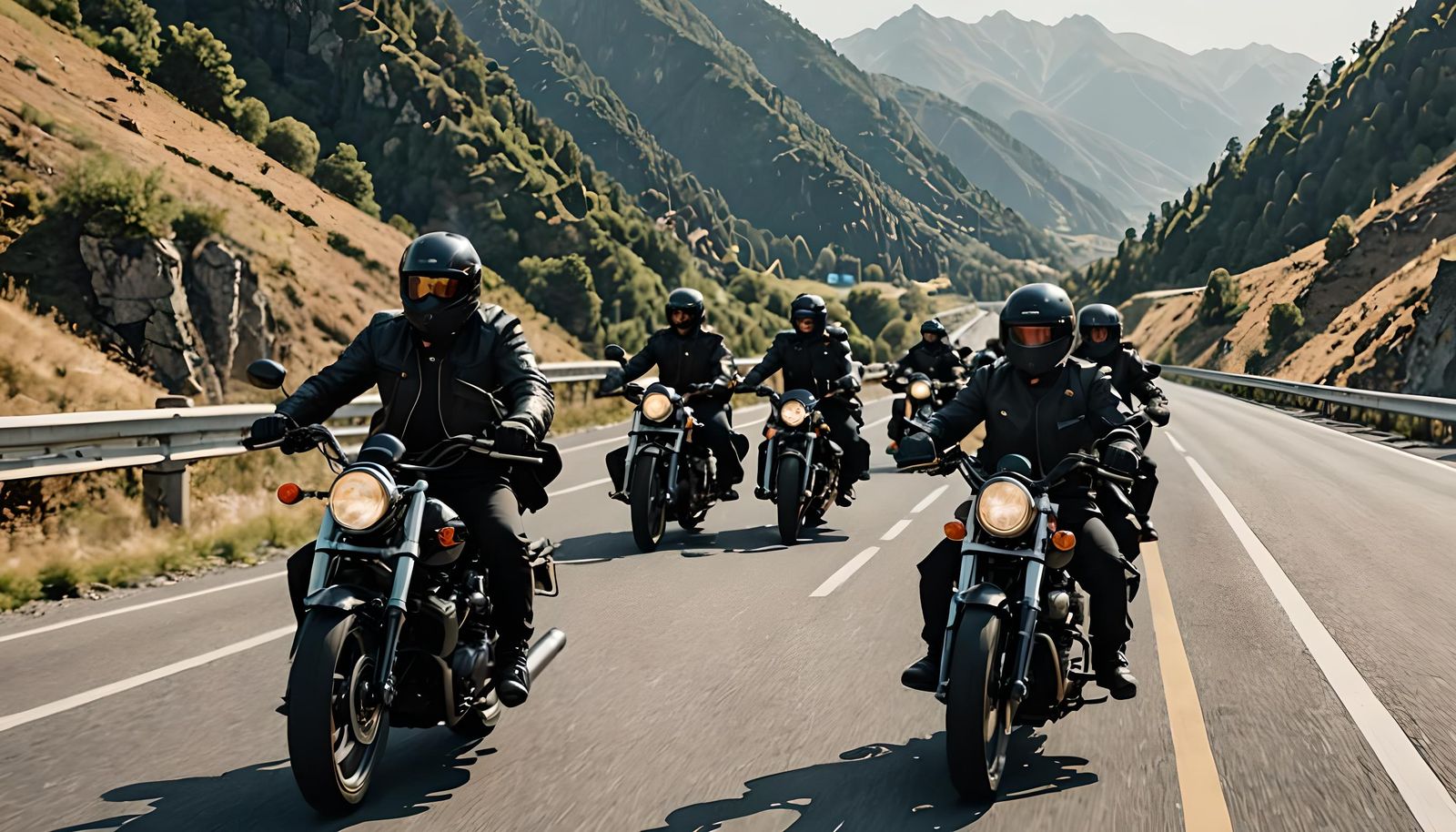 Motorcycle Riders Cruise Through Mountain Highway