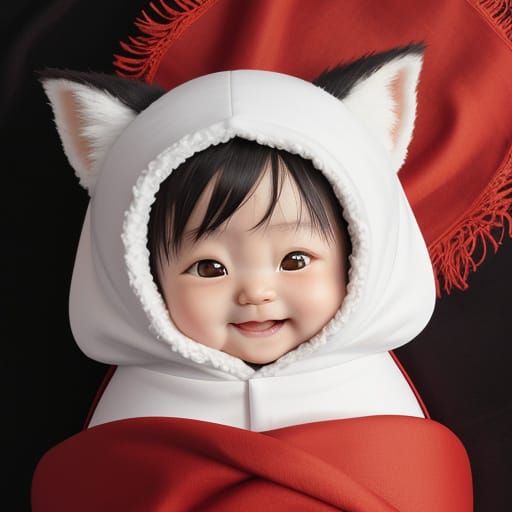 Studio Ghibli. An adorable half-Chinese infant girl with big...