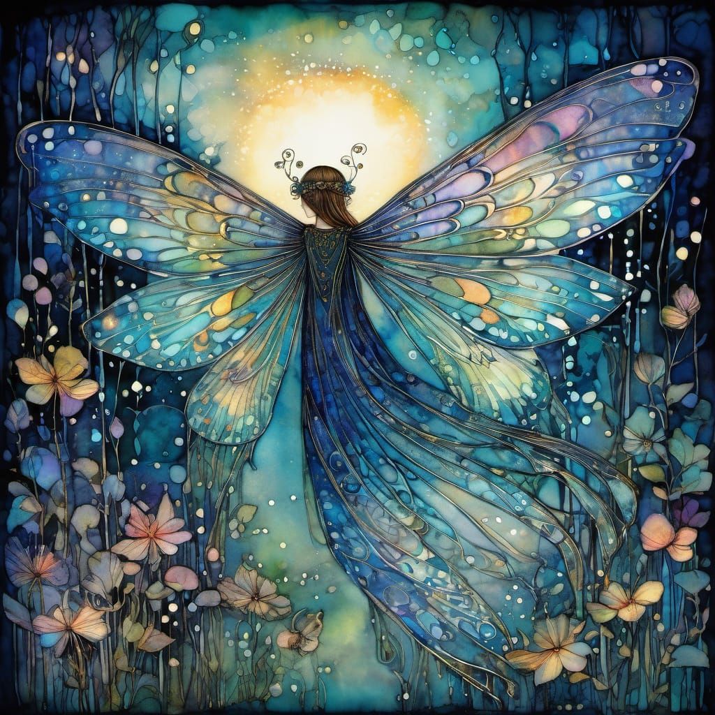Moonlit Fairy Wings in Art Nouveau Style