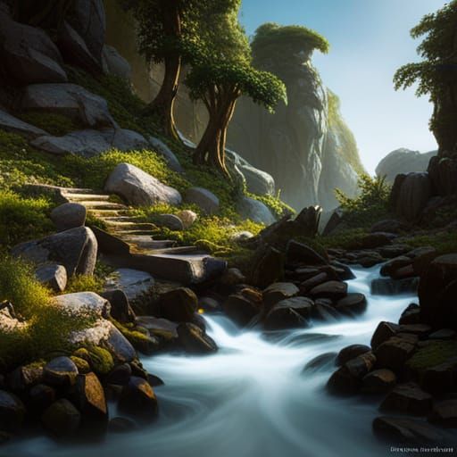 Mountain River Dark Fantasy Concept Art