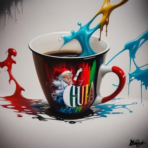 Christmas Coffee Cup in Graffiti Splash Art