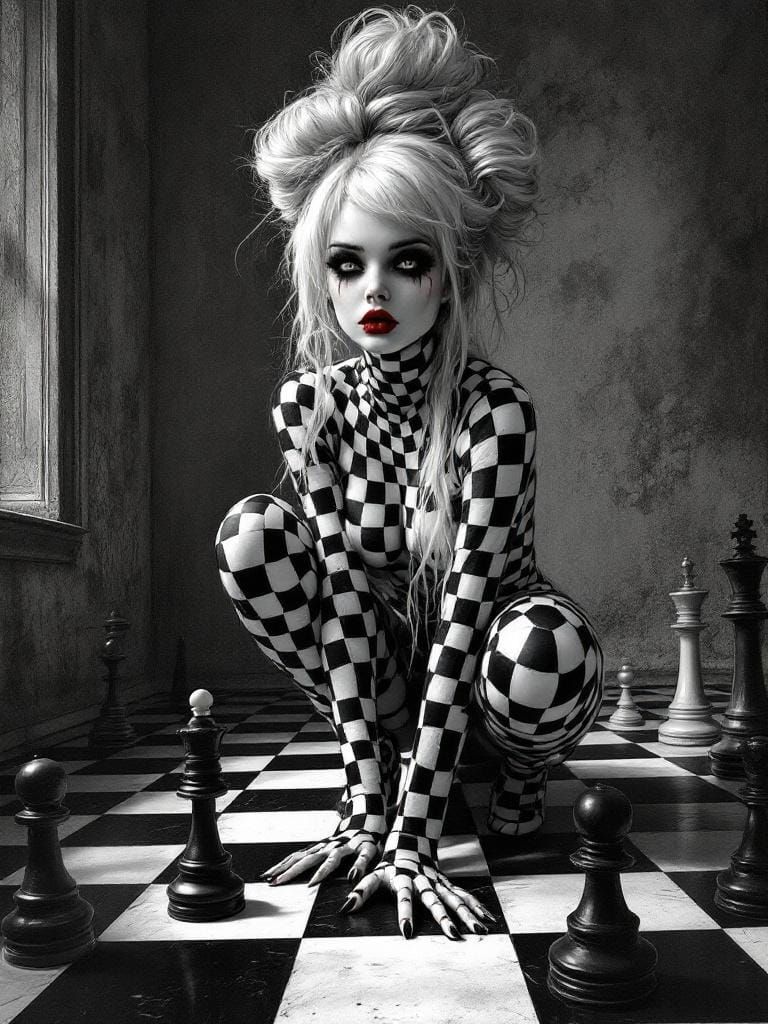 Gothic Checkered Figure in Pen and Ink Style