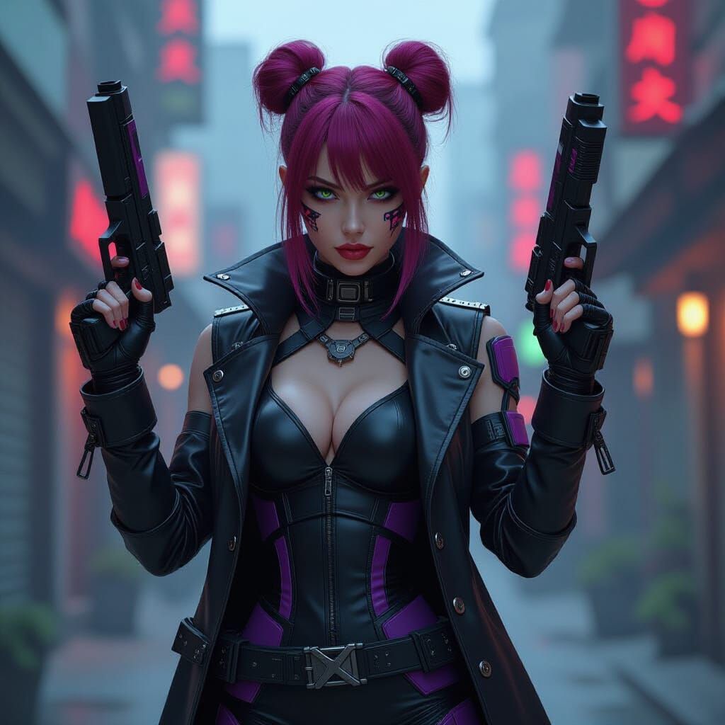 Cyberpunk Bounty Hunter in Dystopian Cityscape