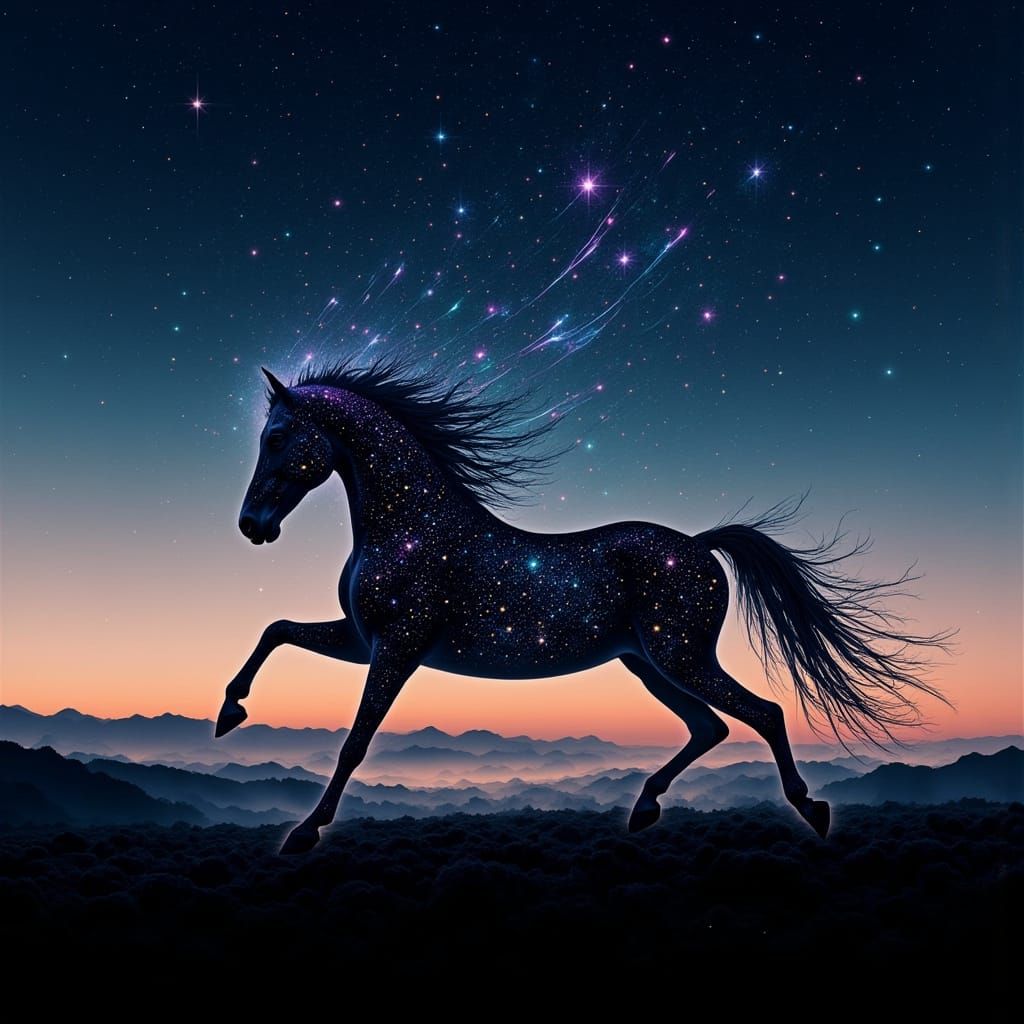 Cosmic Horse Gallops Across Starry Night Sky