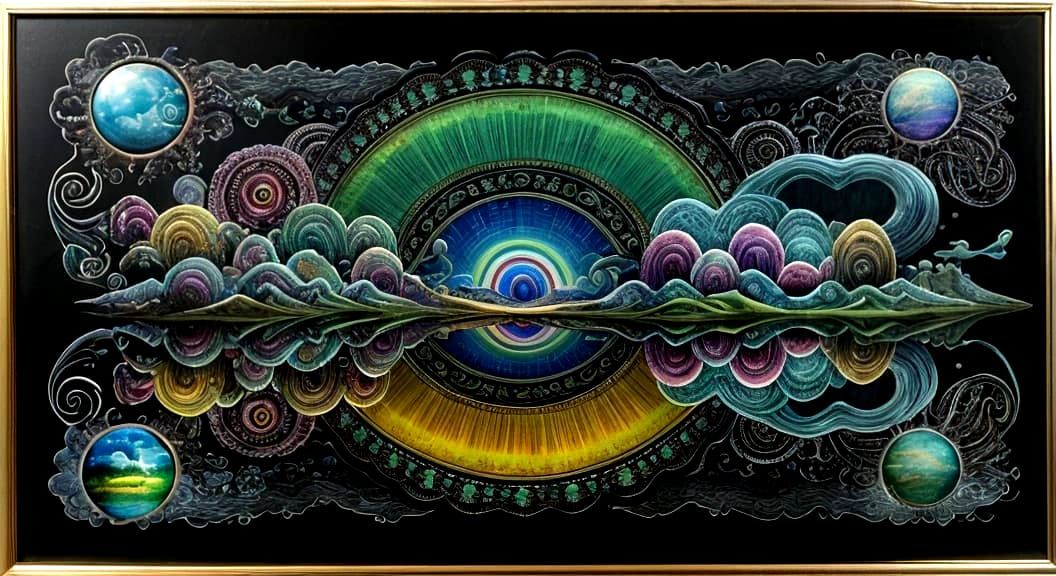 Surreal Landscape with Rainbow Moon in Psychedelic Style
