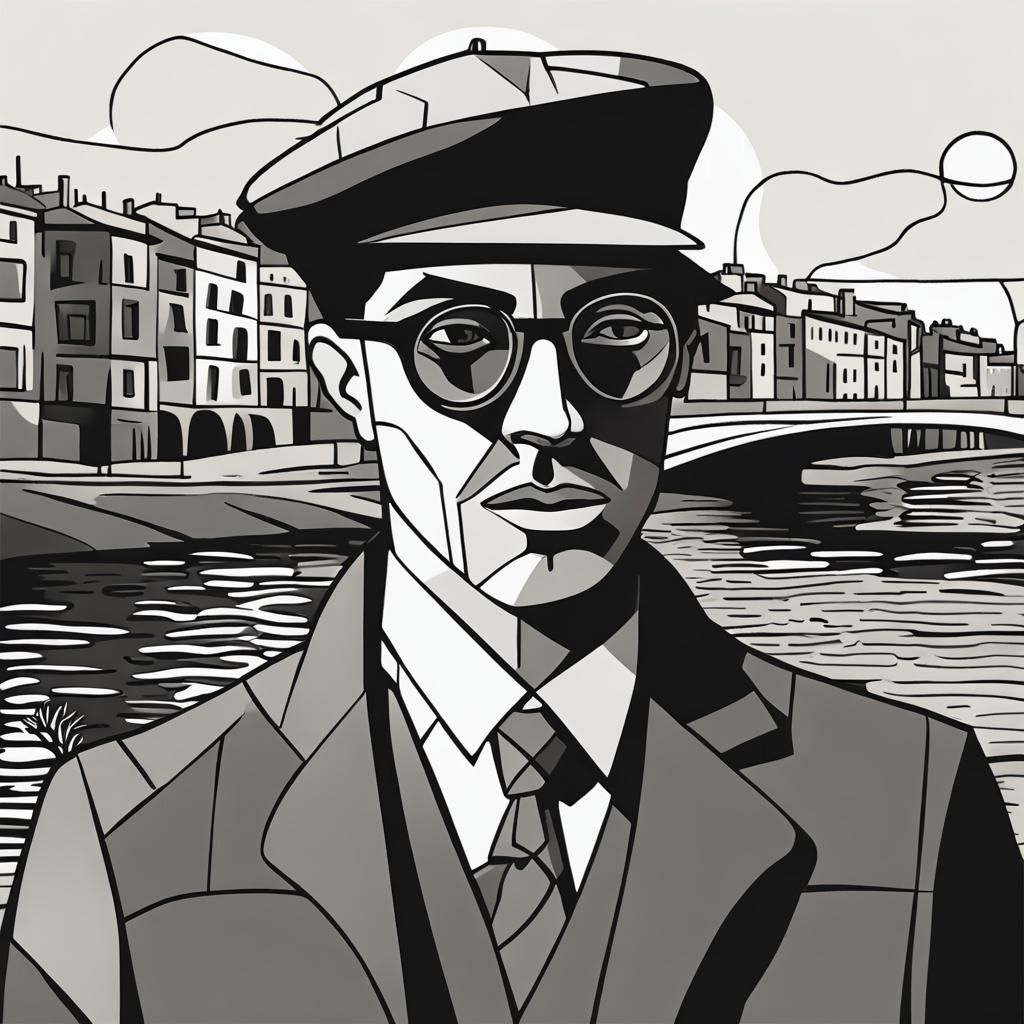 Cubist Portrait of Man in Beret, Black and White