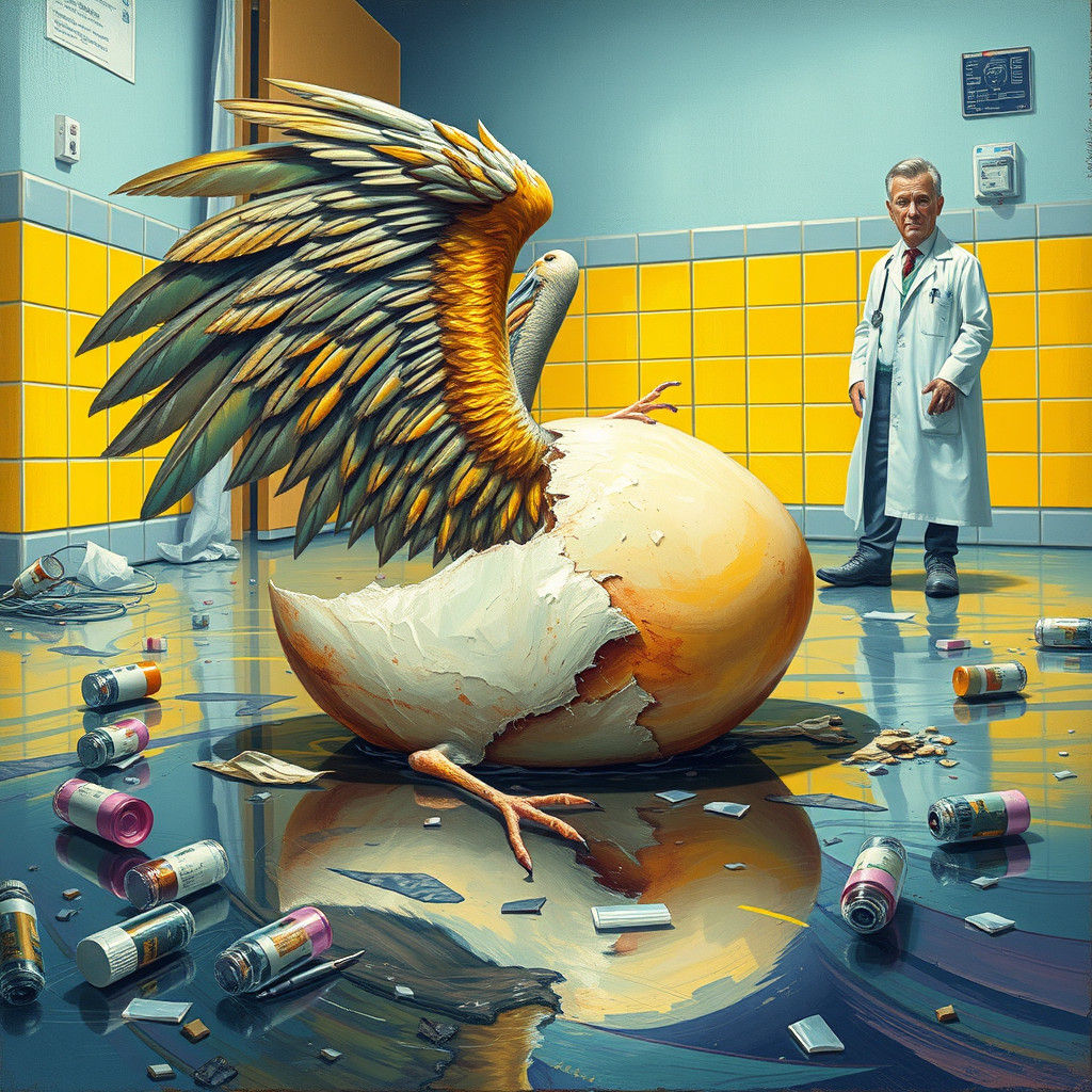 Winged Egg Injured in Hospital: Maximalist Realism
