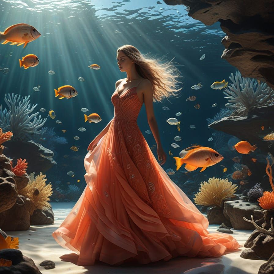 Hyperrealistic Underwater Scene with Elegant Model and Vibra...